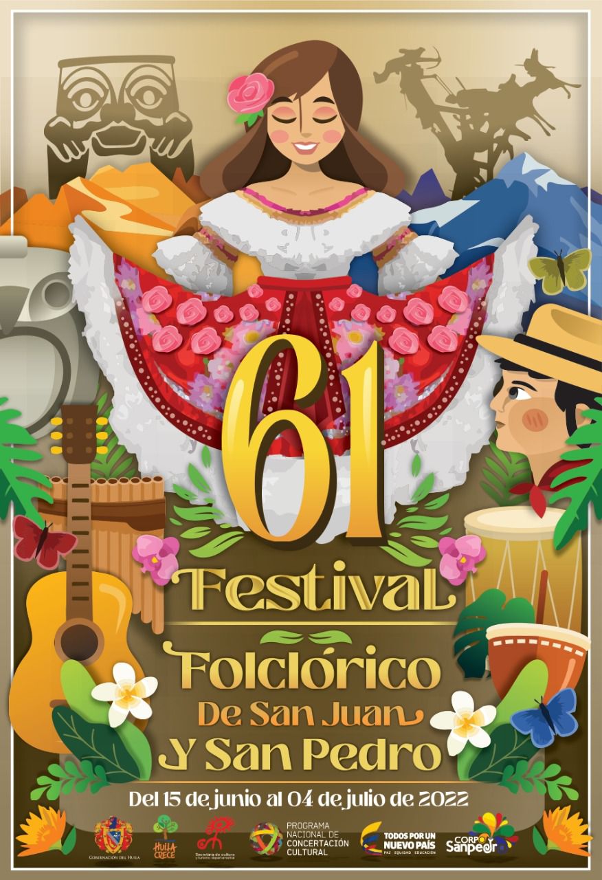 ‘Resurgir huilense’, diseño ganador de convocatoria para afiche oficial del Festival Folclórico de San Juan y San Pedro 2022