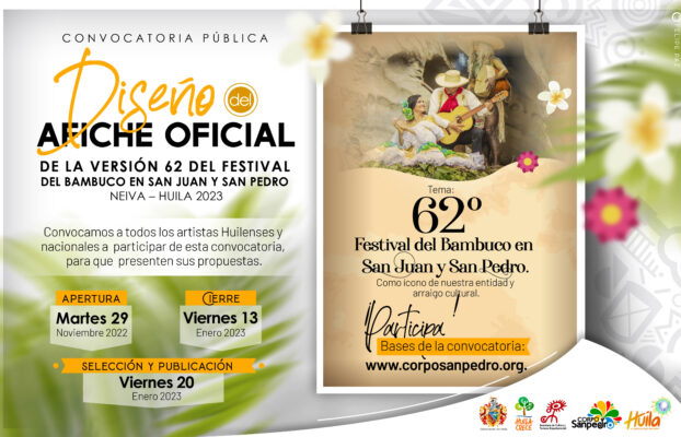 26 propuestas fueron postuladas para el afiche del Festival del Bambuco en San Juan y San Pedro 2023