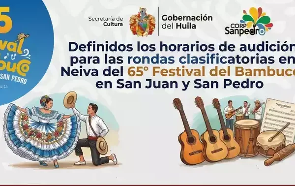 Definidos los horarios de audición para las rondas clasificatorias en Neiva del 65° Festival del Bambuco en San Juan y San Pedro