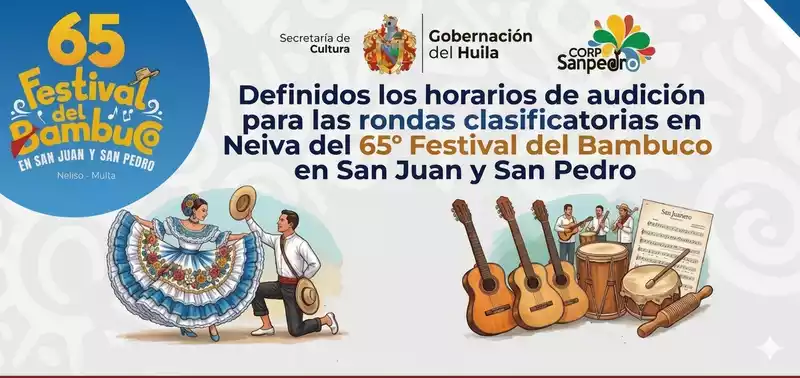 Definidos los horarios de audición para las rondas clasificatorias en Neiva del 65° Festival del Bambuco en San Juan y San Pedro