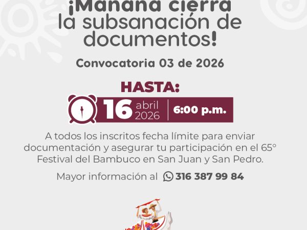 CorpoSanpedro informa plazo de subsanación y calendario de rondas clasificatorias — Convocatoria 03 de 2026
